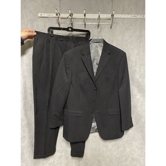 Chaps Suit Men 42L Gray Striped 3B Wool Career 34 X32 Pants Ralph‎ Lauren Luxury